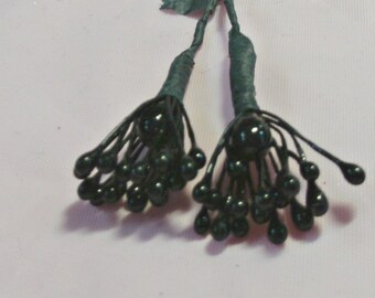 5 bunches BLACK STAMENS wrapped wired stems vintage floral supplies 60 stems