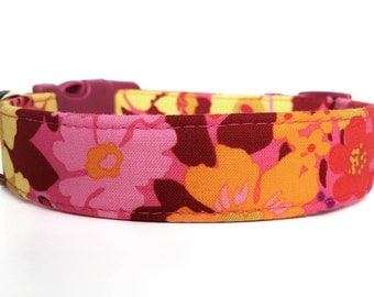 Floral Dog Collar / Pink Orange Dog Collar / Flower Dog Collar / Girl Dog Collar / Dog Collar with Flowers