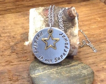 Reading is my Superpower - hand stamped necklace
