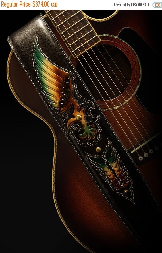 LAST CHANCE SALE Leather guitar strap, Custom Guitar Strap Phoenix