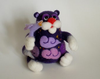 Cat. Night. Nightingale - needlefelted sculpture