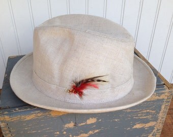 Vintage Tweed Fedora Hat by Adam - Size 7 1/2 Cream Colored