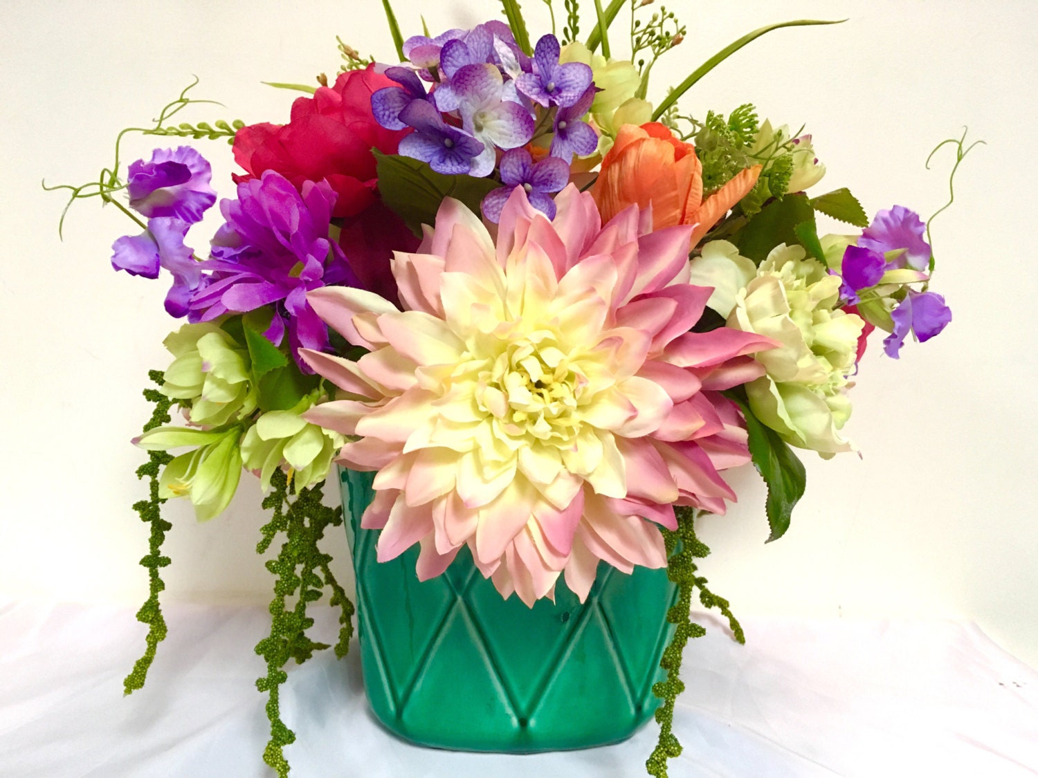 SALE Bright Silk Floral Arrangement Floral Centerpiece Large