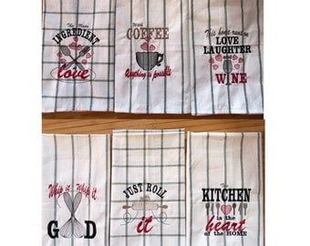 Discount 40% Kitchen quotes Pack price - 6 towel embroidery designs - quick stitch machine embroidery designs - 4x4, 5x7 INSTANT DOWNLOAD