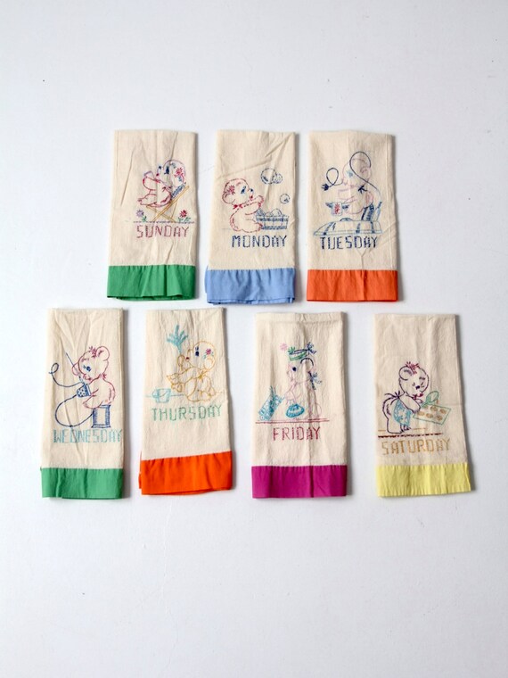 embroidered dish towels vintage Days of the Week kitchen ...