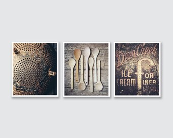 Rustic Home Decor, Rustic Kitchen Decor, Country Kitchen Decor, Kitchen Wall Decor, Sale Print or Canvas Wrap Set of 3, Farmhouse.