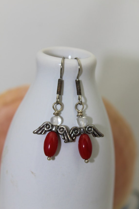 Items similar to Red Angel Earrings on Etsy