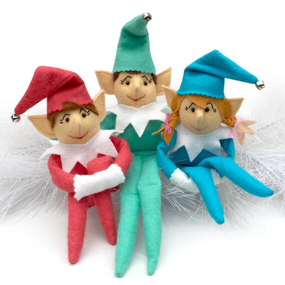 Three handmade felt elf dolls