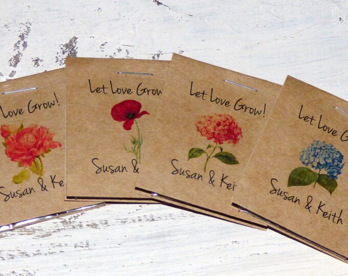 Personalized Red Poppy Blue Pink Hydrangea Rose MINI Seeds Let Love Grow Flower Seed Packet Favors Shabby Chic Rustic Cute Little Favors