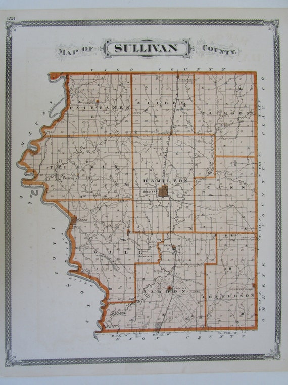 1876 SULLIVAN County IN. Map. ETH&C by OriginalAntiqueMaps on Etsy