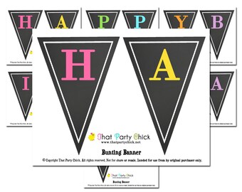 80's Happy Birthday Banner Printable Instant by ThatPartyChick