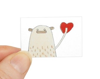 Tiny Birthday Card, Miniature Birthday Card & Tiny Envelope, I Love You Card for Best Friend, Poosac with Red Love Heart Card, Love Card