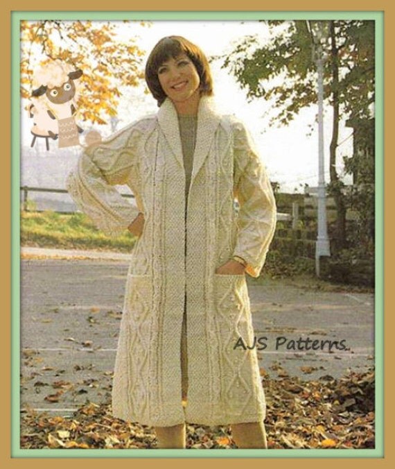 PDF Knitting Pattern for Ladies Aran Edge To Edge Coat