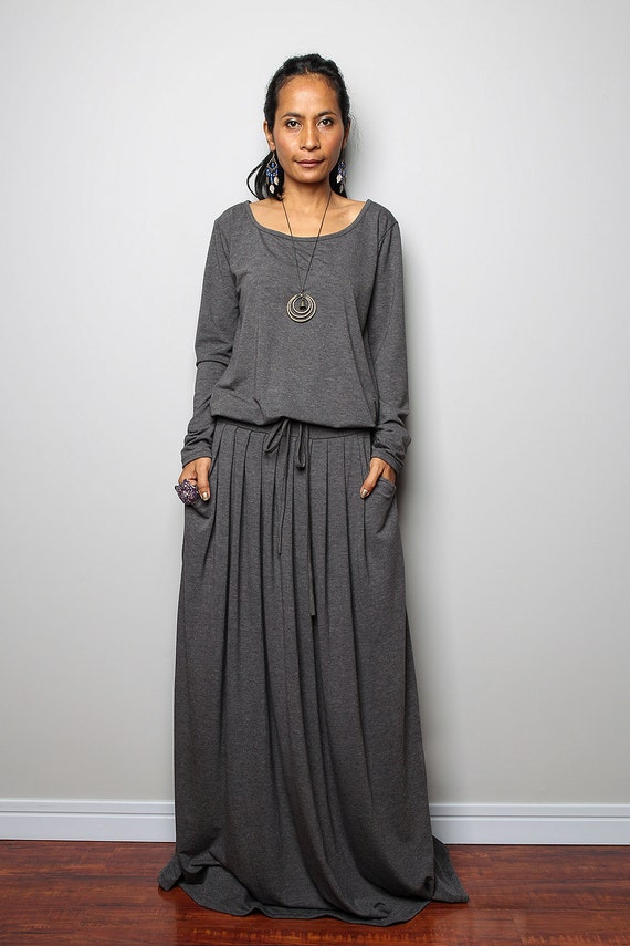 Maxi Dress Long Sleeve Top Grey dress : Autumn by Nuichan
