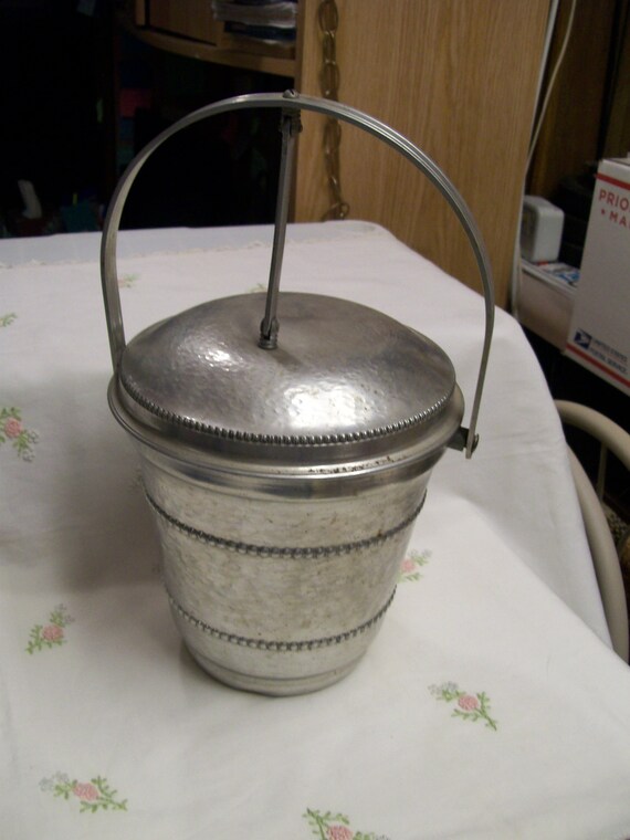 Hammered Aluminum Ice Bucket Retro 1950s