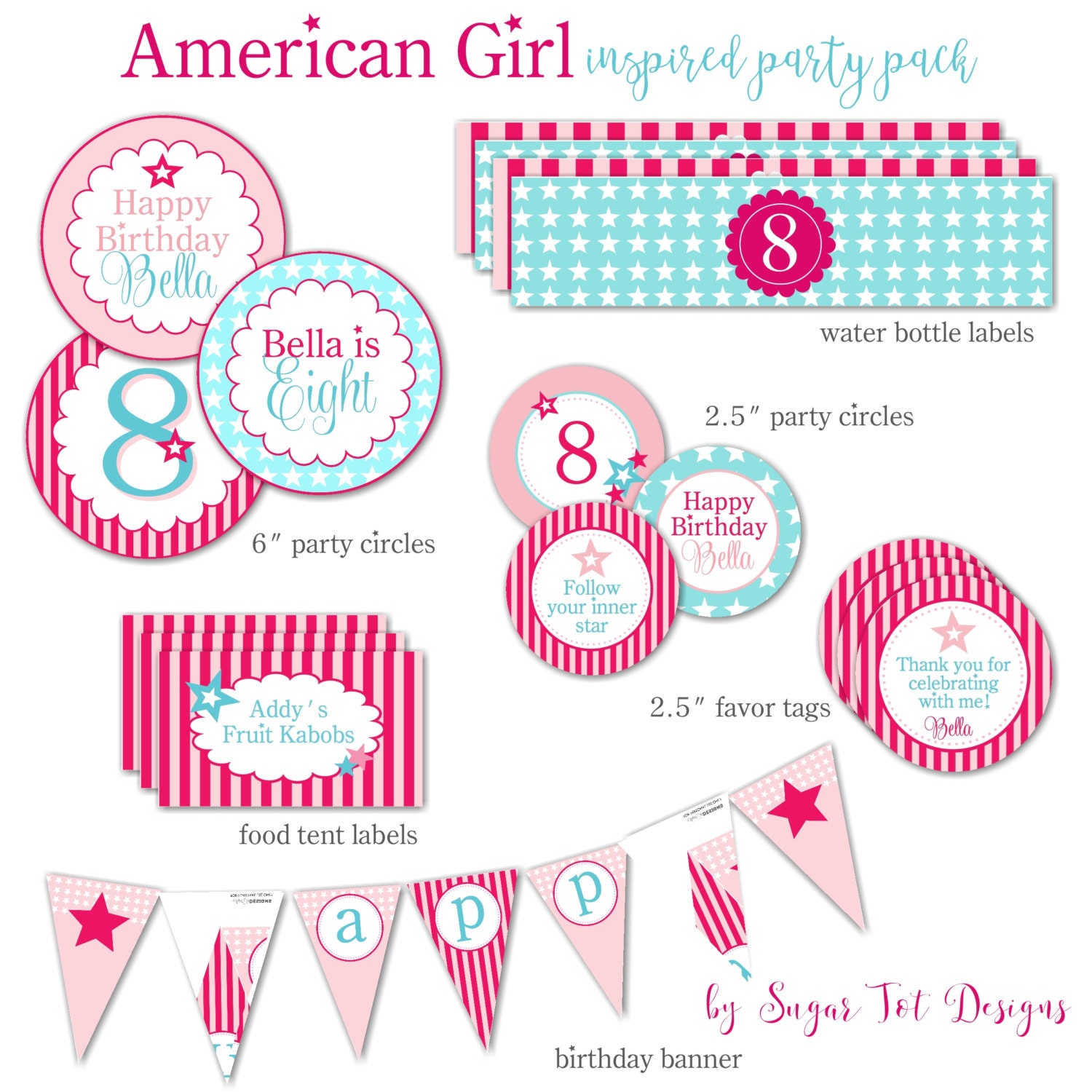 American Girl Inspired Party Pack PRINTABLE Favor Tags