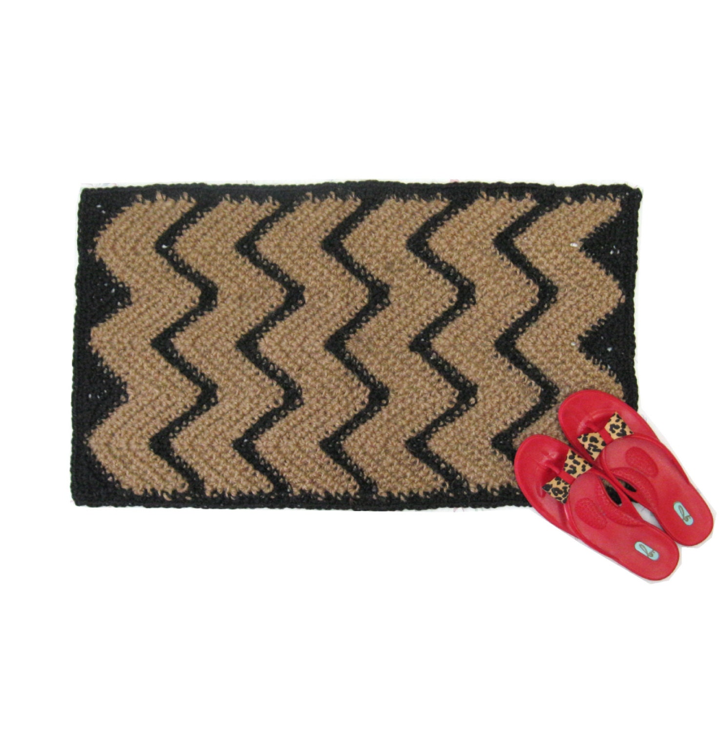 Black Chevron Rug Crochet Jute Rug Hall Runner by Exotiflora