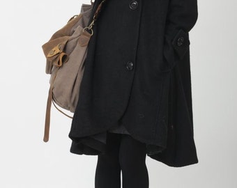 Black cloak wool coat Hooded Cape women Winter wool coat