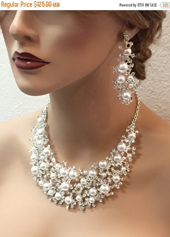 Bridal necklace, Bridal jewelry set , Bridal bib necklace earrings ...