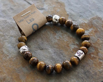 Tiger Eye Bracelet, Leo Bracelet, Zodiac Bracelet, Astrology Bracelet, Beaded Stretch Bracelet, Brown Stone Bracelet, Boho Bracelet