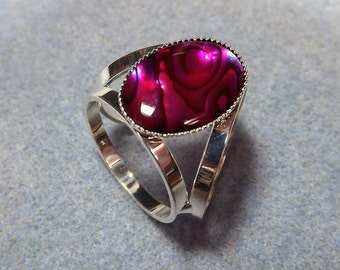 Pink Abalone Scarf Jewellery. Silver Plate. Scarf Ring. Shell Scarf Accessory