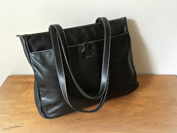 Ralph Lauren Black Leather Tote Bag Vintage Handbag