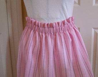 Sweet pink striped Half Apron, Elastic Waist Gathered Work Apron, Hostess Apron