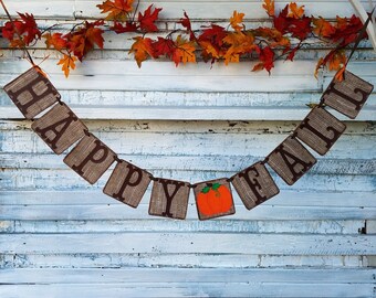 Burlap Fall Decor, Happy Fall Banner, Pumpkin Banner, Rustic Fall Decor, Fall Mantle Decor, Classroom Decor, Office Party Decor, Autumn