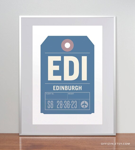Edinburgh Scotland EDI. Luggage Tag Poster. Baggage by offizina