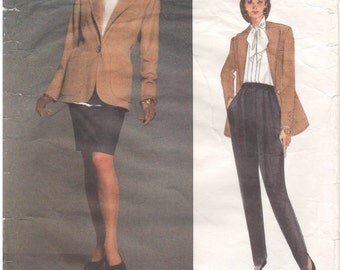 1992 - Vogue 2957 Vintage Sewing Pattern Paris Original Yves Saint Laurent Jacket Pants Skirt Suit LooseTapered Lined Loose