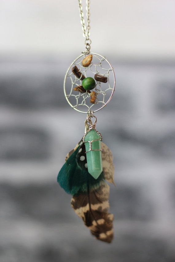GREEN DREAMCATCHER NECKLACE-Statement Necklace-Dreamcatcher- Bohemian- Boho chic- Festival necklace- Bespoke Jewelry- Festival- Vintage