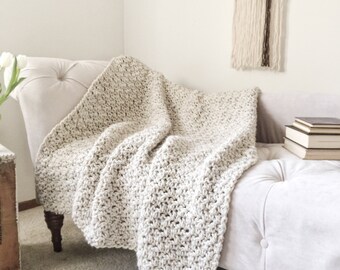 Crochet Blanket Throw Chunky Knit Afghan Handmade The Original BIRCH Blanket Wheat