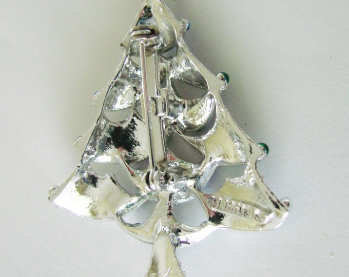 Vintage Gerrys Holiday Christmas Tree Brooch / Designer Signed / Blue Green Enamel / Green Rhinestone / Jewelry / Jewellery