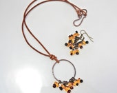 Fall Amber Jewelry/ Yellow Cherry Amber Earrings Necklace Set/ Handmade Artisan Jewelry/ Genuine Baltic Amber/ Cluster Dangle Autumn Earring