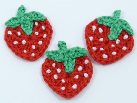 Fruit appliques Crochet applique 3 crochet strawberries.