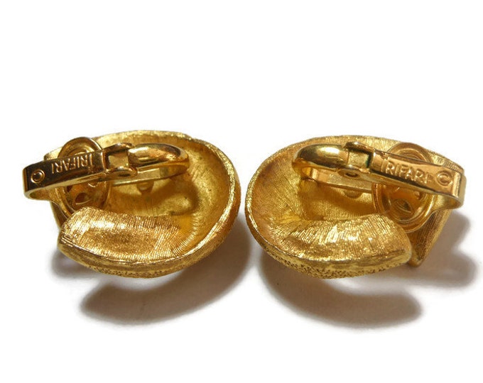 FREE SHIPPING Crown Trifari belt clip earrings, belt buckle earrings 1950s 1960s Mad Men, gold plated
