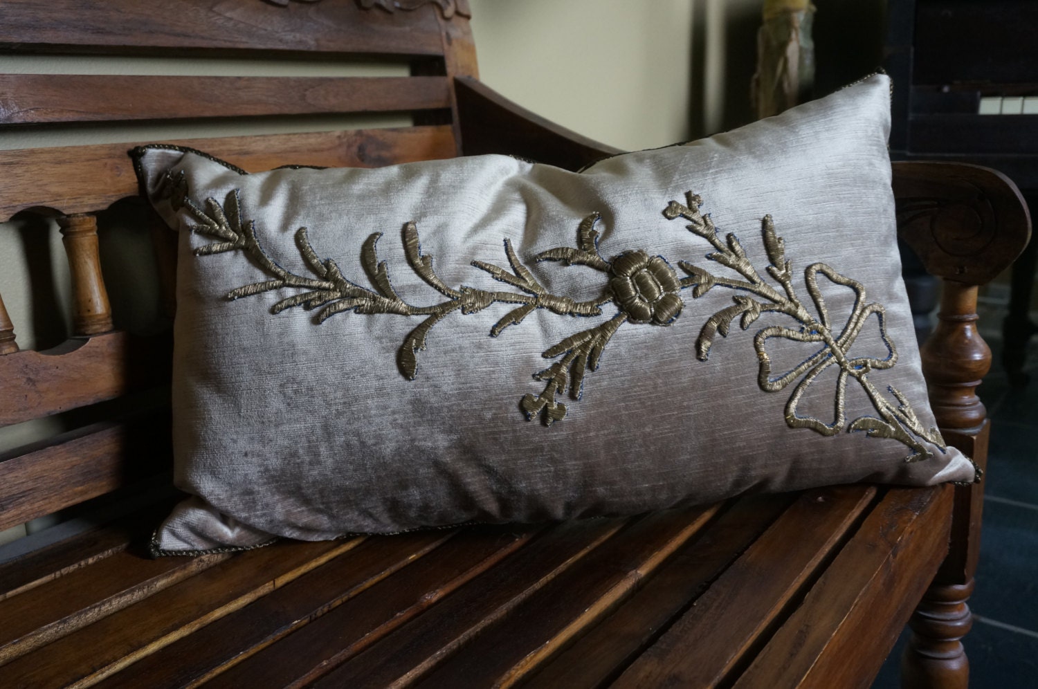 antique pillow 1800's embroidery velvet decorative
