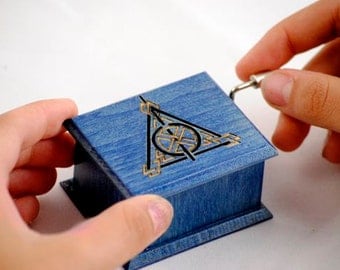 Harry Potter Deathly Hallows music box blue - soundtrack and design inspired handmade wooden music box