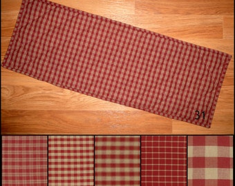 Burgundy Red and TAN Homespun Quilted Table Runner Placemats Plaid Primitive Country Rustic 24, 30, 36, 42, 48, 54, 60, 66, 72 inch