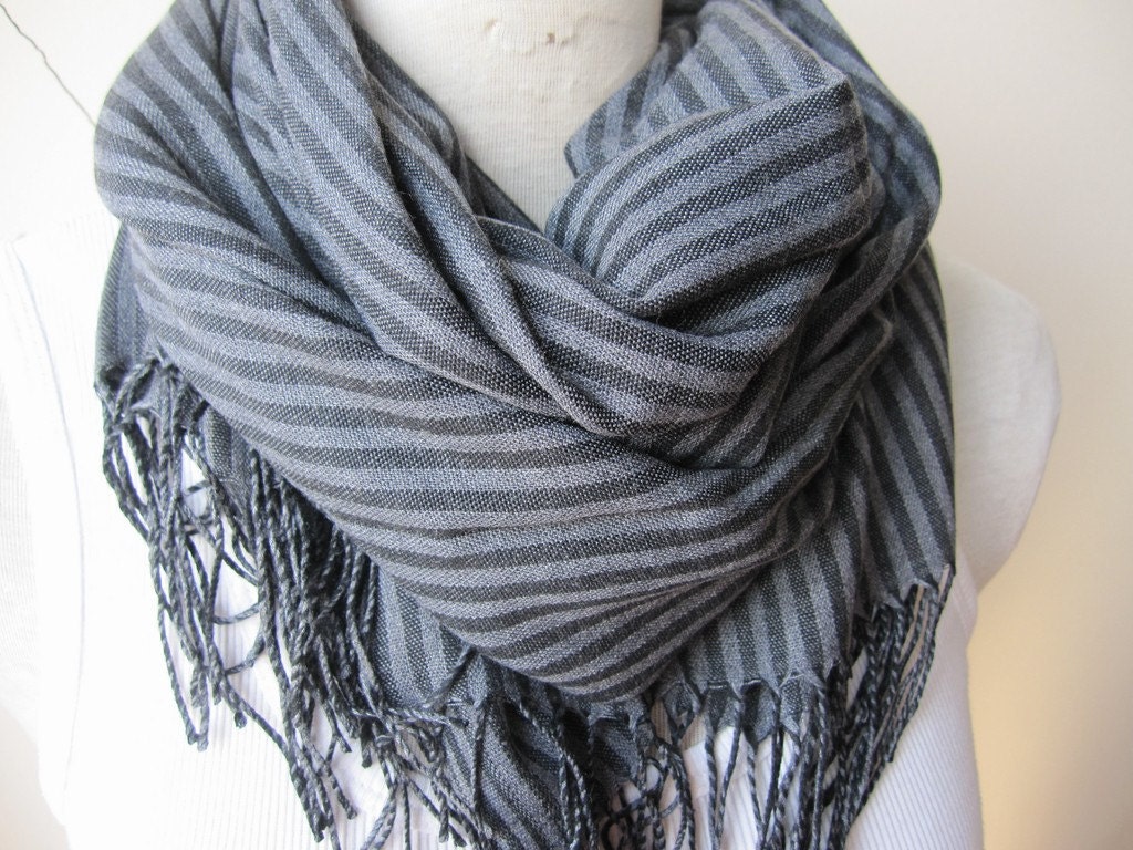  Turkey Turkish Scarf Gray Grey Black stripe long cotton