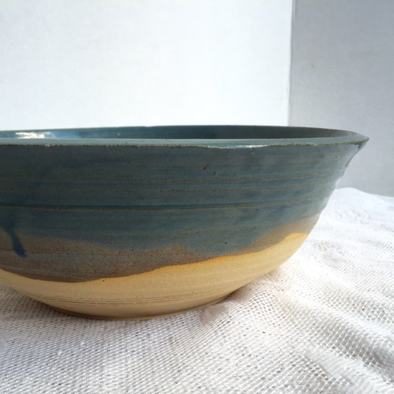 Vintage Rustic Style Bowl Blue Drip Glaze Vintage Pottery