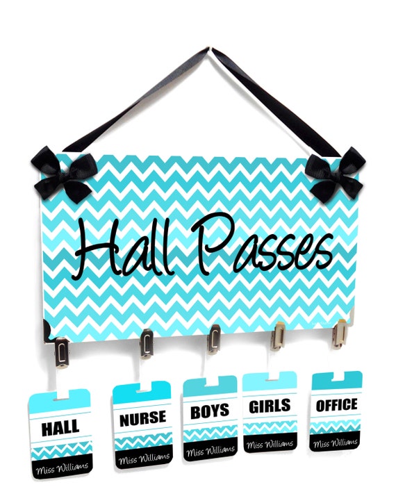 personalized teacher hall passes black and white with chevron