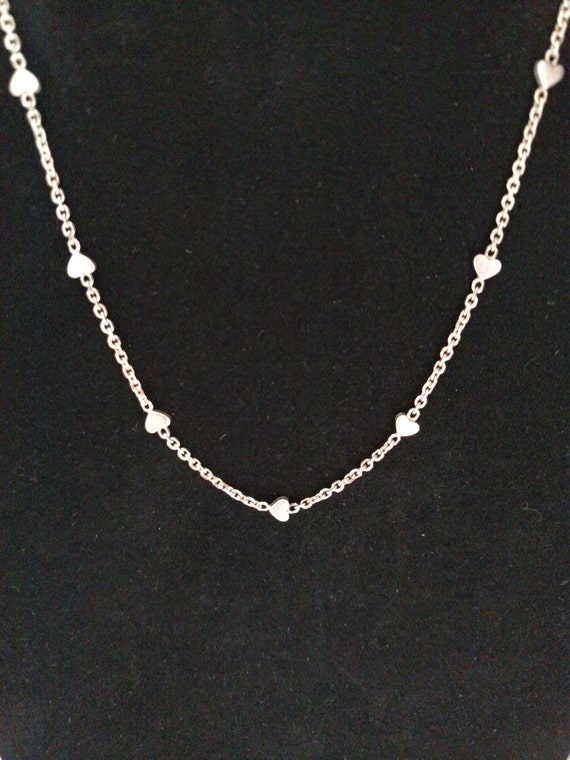 Sterling Silver Heart Station Necklace