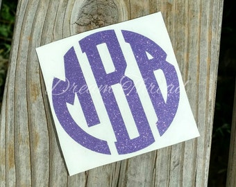 Glitter monogram decal, car decal, laptop decal, rtic, yeti, Ozark, monogram, girly, preppy, sorority, vinyl decal, custom (made to order)
