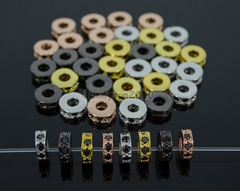 Black Zircon Gemstones Pave Rondelle Bracelet Connector Charm Beads Silver Gold Rose