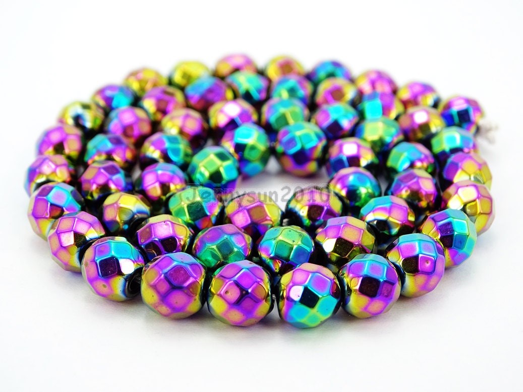 Metallic Multi-Colored Gemstone Faceted Round Beads