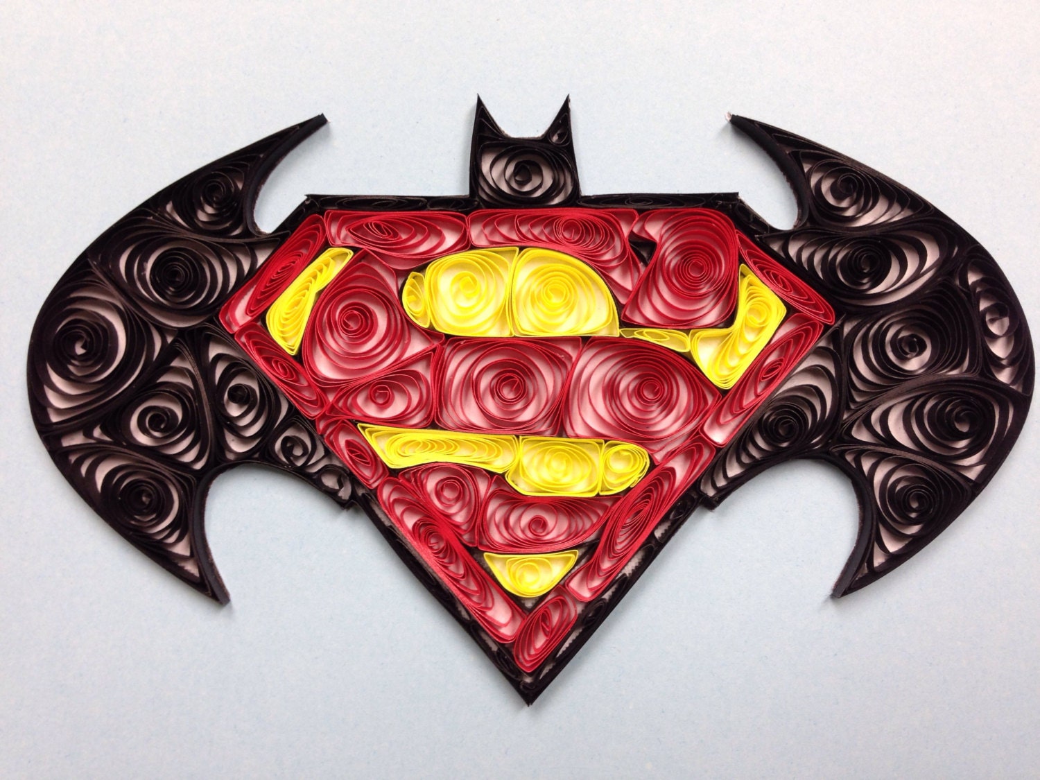 Batman Superman Logo Quilled Art 5x7 framed art by jgaCreations