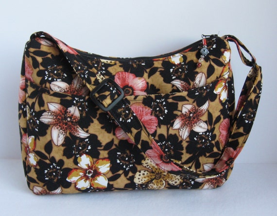 Peach purse black shoulder bag floral zippered bag bag with