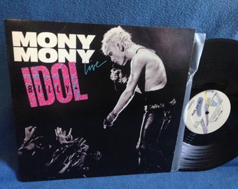 Vintage, Billy Idol - "Mony Mony Live / Shakin' All Over Live", 12" 45 Vinyl Maxi Single, Original Press, Pop Punk, 80's New Wave