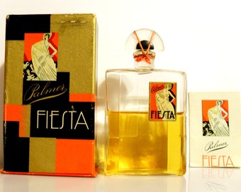 RARE Vintage 1920s Fiesta by Solon Palmer Parfum Art Deco Perfume Bottle & Presentation Box Fan Shape Stopper